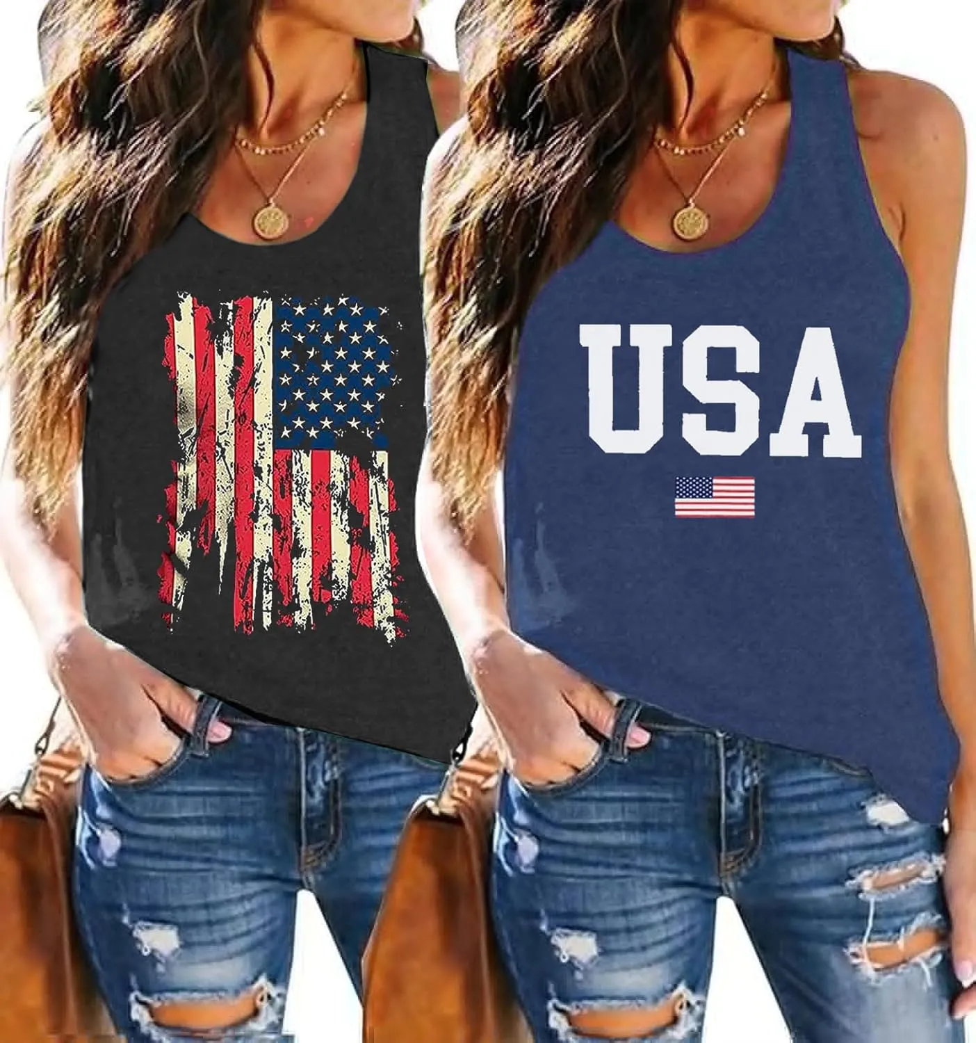 2 Pack Womens Tank Tops Vintage Graphic Racerback Tank Top Summer Sleeveless Loose Casual Workout Yoga Tanks Cami