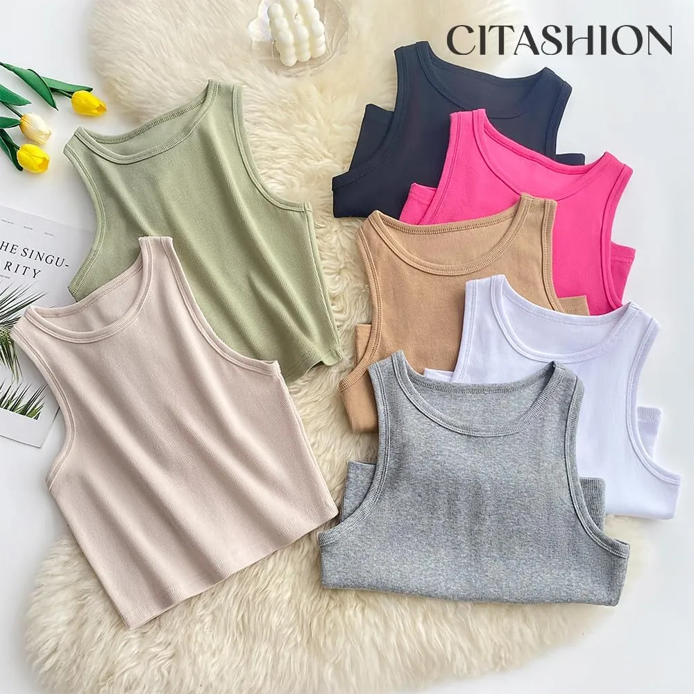 95% Cotton Crop Ribbed Racerback Tank Tops for Women Casual Summer Basic Cropped Tank Top Y2k Tops