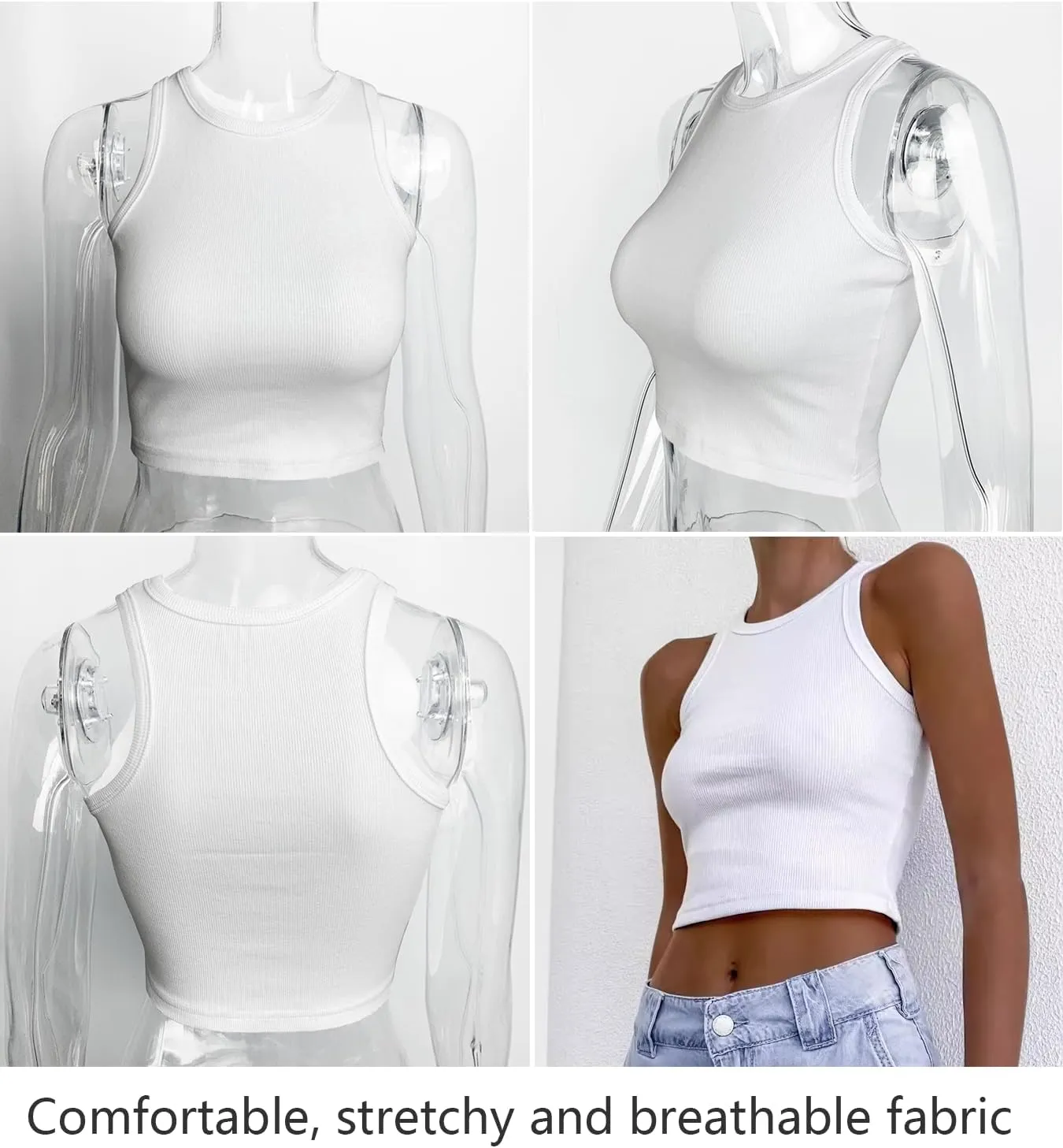 95% Cotton Crop Ribbed Racerback Tank Tops for Women Casual Summer Basic Cropped Tank Top Y2k Tops