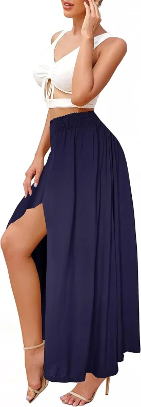Afibi Women's Print Long Skirts High Waist Split A Line Full Length Maxi Skirt