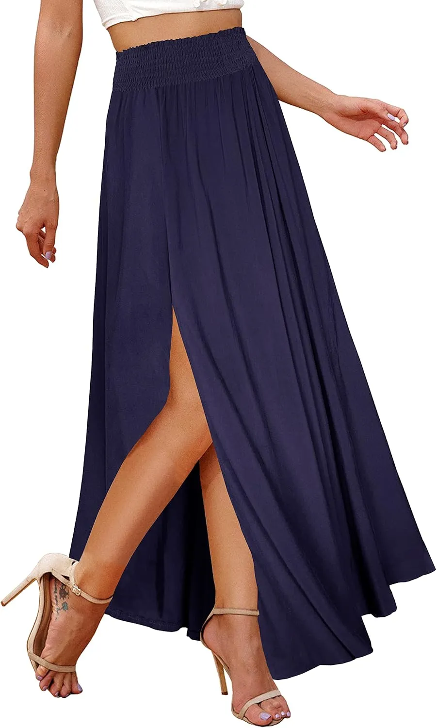 Afibi Women's Print Long Skirts High Waist Split A Line Full Length Maxi Skirt