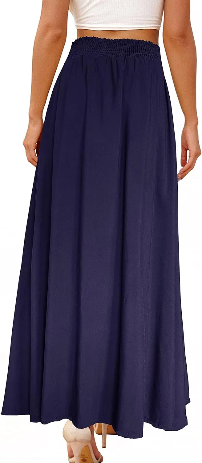 Afibi Women's Print Long Skirts High Waist Split A Line Full Length Maxi Skirt