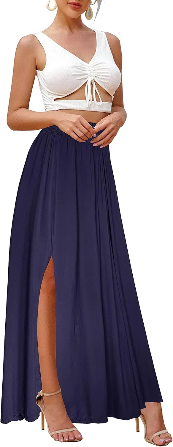Afibi Women's Print Long Skirts High Waist Split A Line Full Length Maxi Skirt