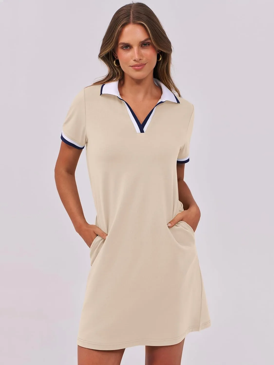 ANRABESS Womens Polo Dresses Short Sleeve V Neck 2025 Casual Summer Tennis Golf Mini Shirt Dress with Pockets