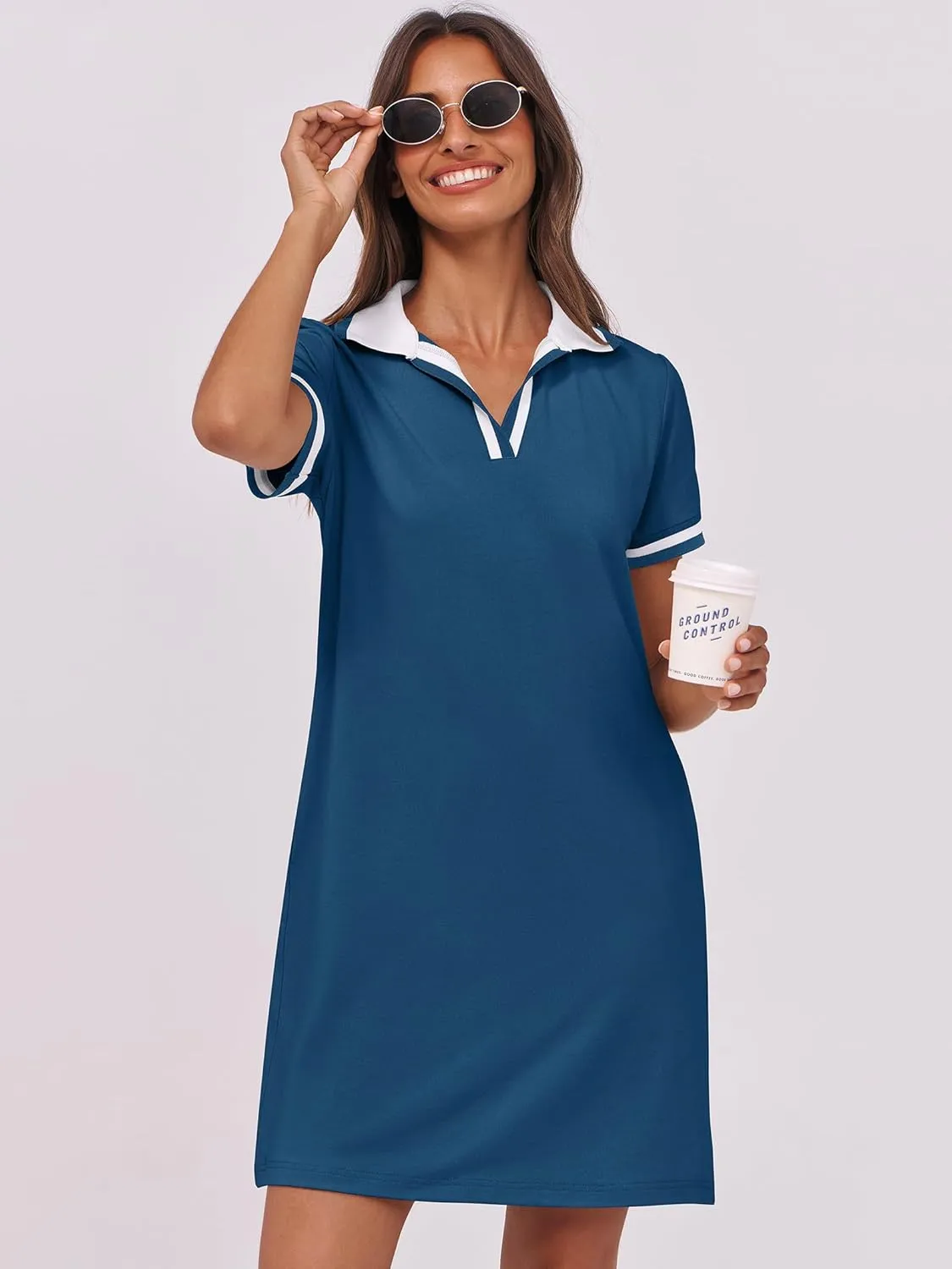 ANRABESS Womens Polo Dresses Short Sleeve V Neck 2025 Casual Summer Tennis Golf Mini Shirt Dress with Pockets