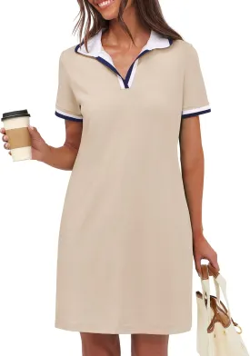 ANRABESS Womens Polo Dresses Short Sleeve V Neck 2025 Casual Summer Tennis Golf Mini Shirt Dress with Pockets