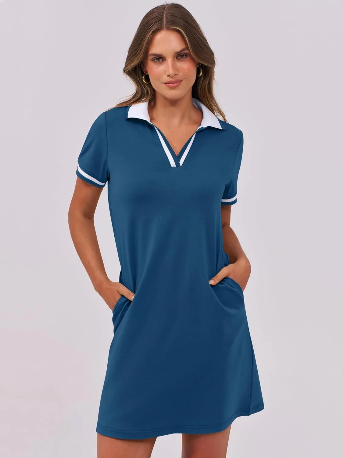 ANRABESS Womens Polo Dresses Short Sleeve V Neck 2025 Casual Summer Tennis Golf Mini Shirt Dress with Pockets