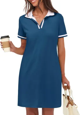 ANRABESS Womens Polo Dresses Short Sleeve V Neck 2025 Casual Summer Tennis Golf Mini Shirt Dress with Pockets