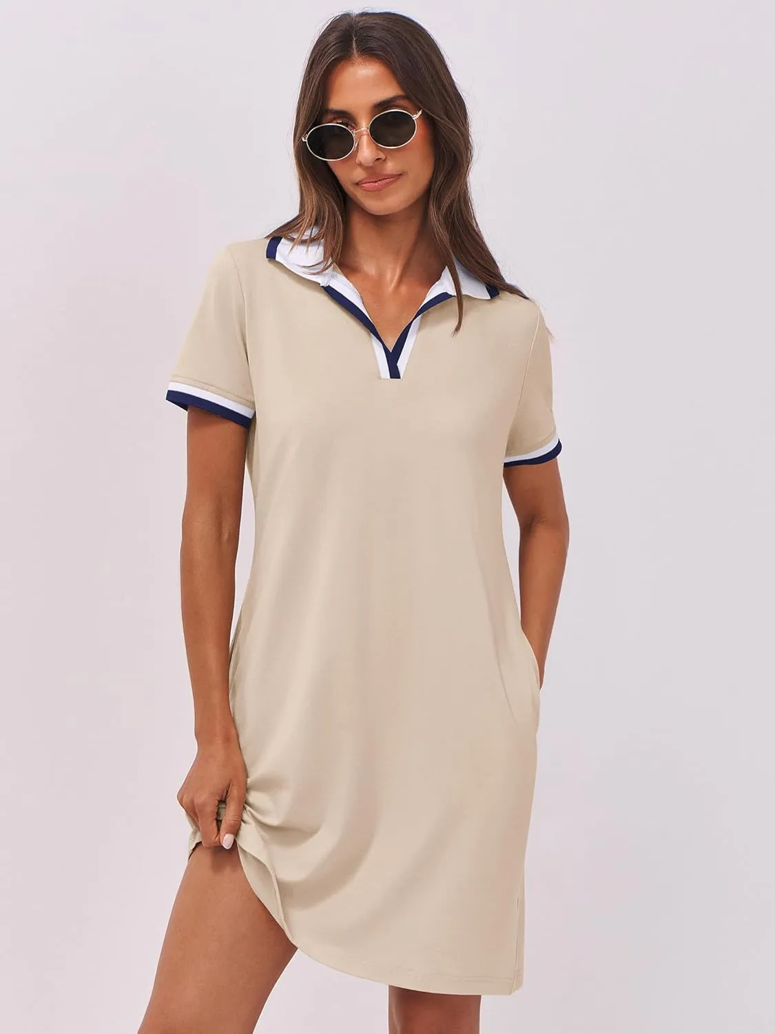 ANRABESS Womens Polo Dresses Short Sleeve V Neck 2025 Casual Summer Tennis Golf Mini Shirt Dress with Pockets