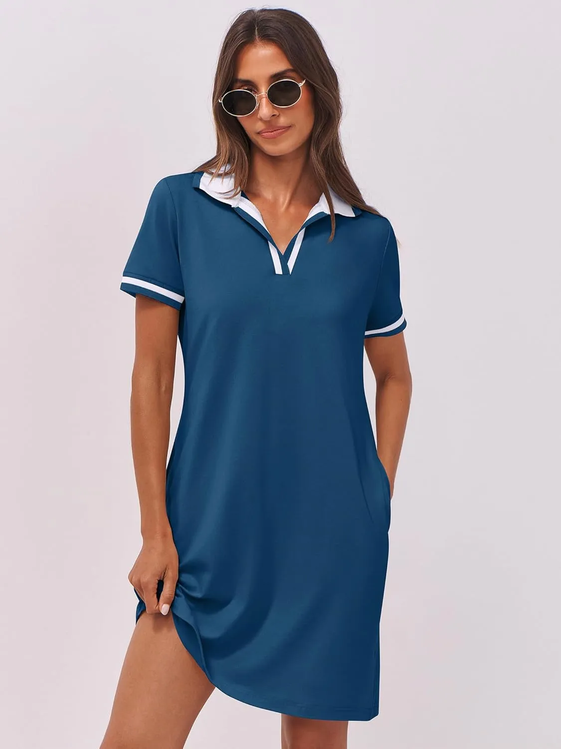 ANRABESS Womens Polo Dresses Short Sleeve V Neck 2025 Casual Summer Tennis Golf Mini Shirt Dress with Pockets