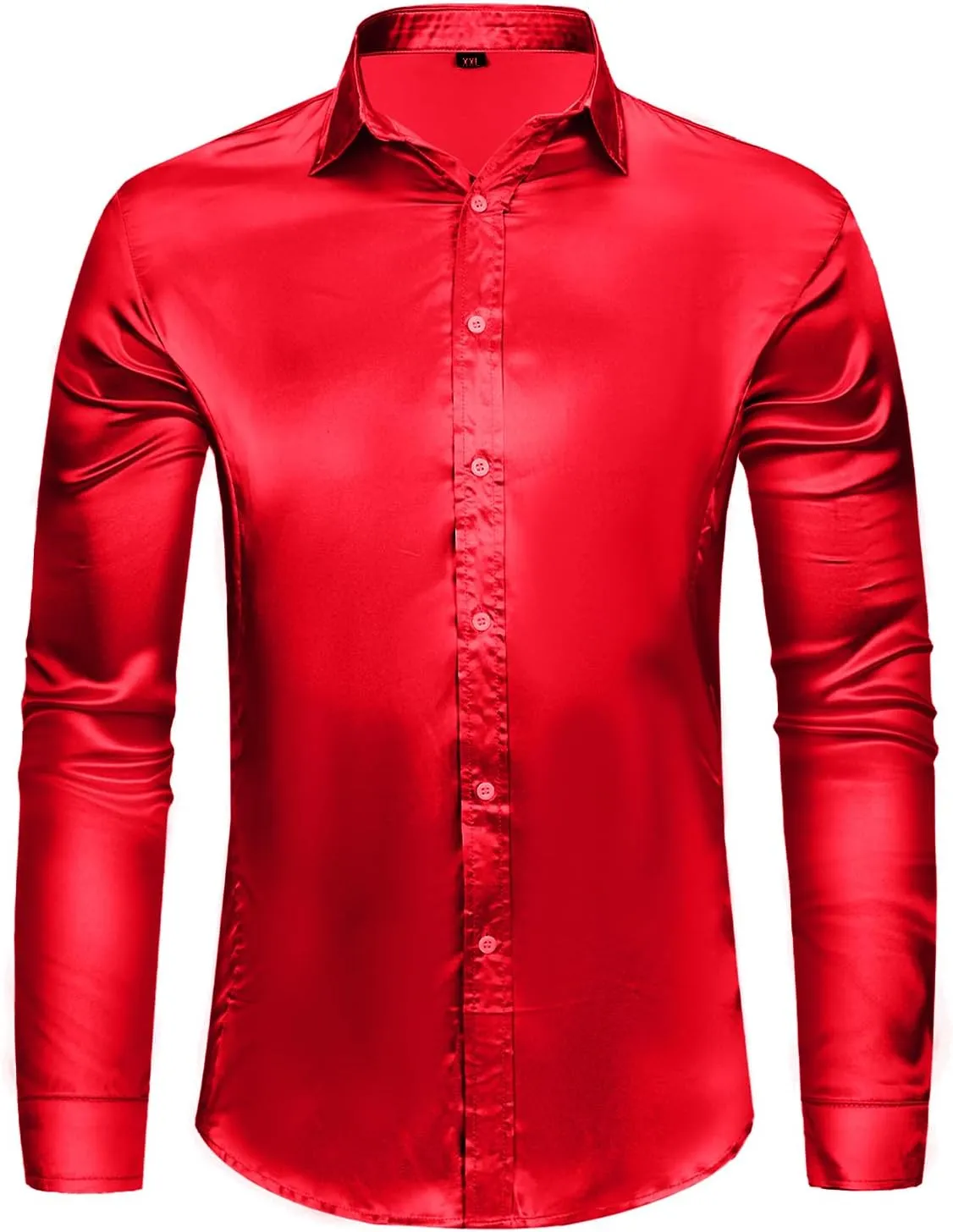 AOTORR Men's Luxury Shiny Silk Like Satin Button Up Dress Shirts Slim Fit Long Sleeve Nightclub Party Disco Prom Shirts