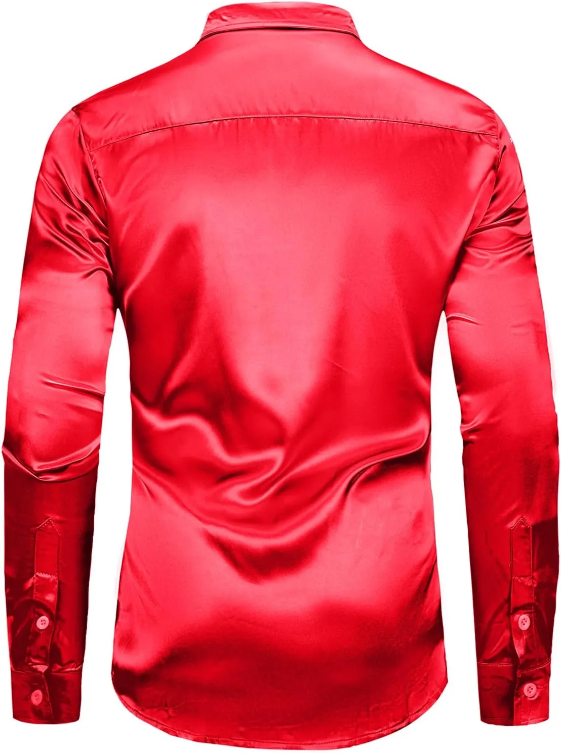 AOTORR Men's Luxury Shiny Silk Like Satin Button Up Dress Shirts Slim Fit Long Sleeve Nightclub Party Disco Prom Shirts
