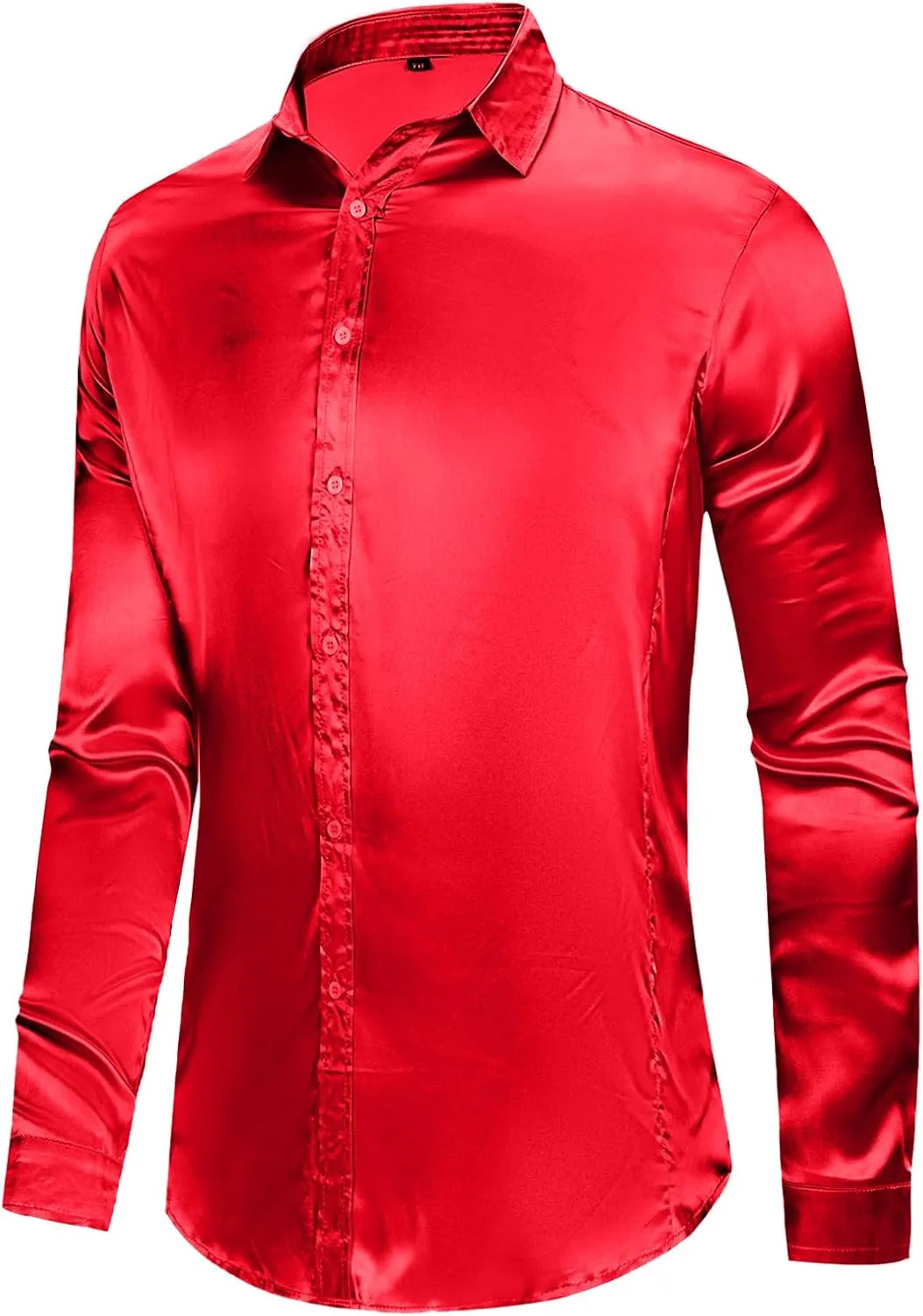 AOTORR Men's Luxury Shiny Silk Like Satin Button Up Dress Shirts Slim Fit Long Sleeve Nightclub Party Disco Prom Shirts