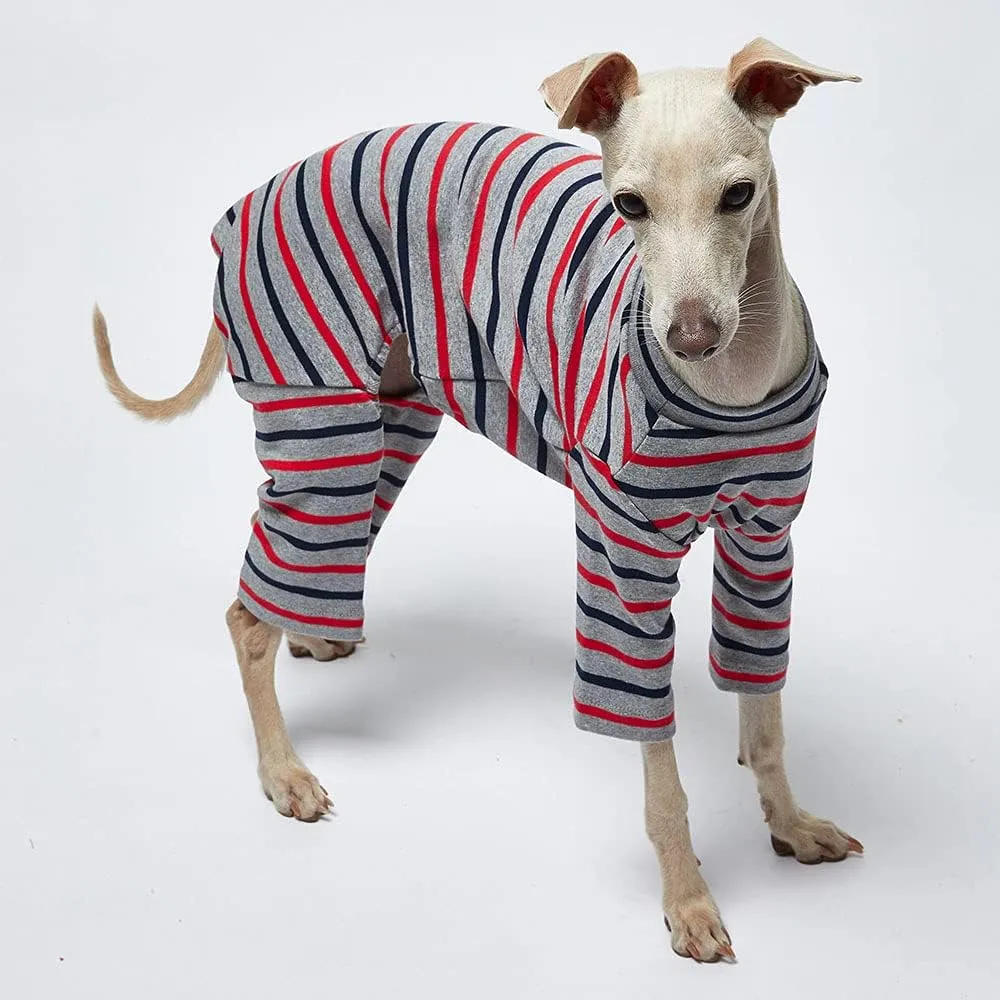 Basic Soft Dog Pajamas for Small Dog Onesie Doggie Jammies Dog Shirt Stretchable Dog Jumpsuit Bodysuit pjs (Small, Stripe Gray)