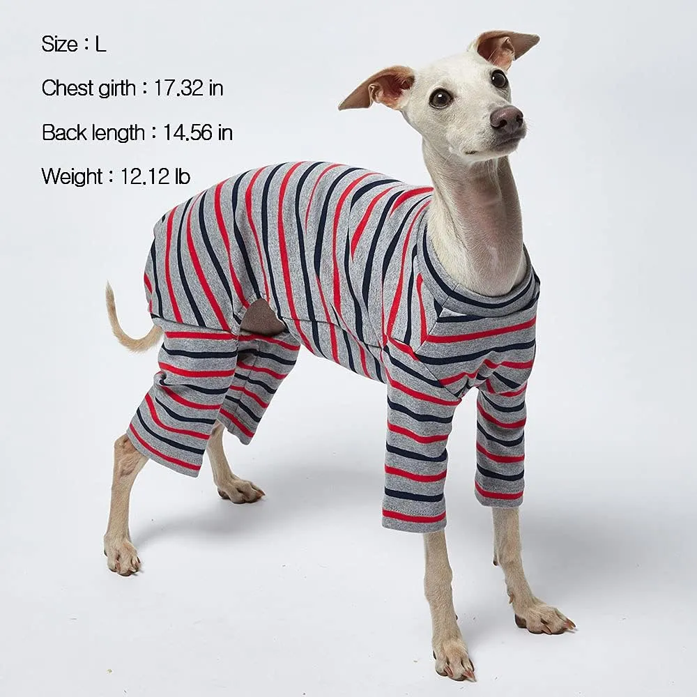 Basic Soft Dog Pajamas for Small Dog Onesie Doggie Jammies Dog Shirt Stretchable Dog Jumpsuit Bodysuit pjs (Small, Stripe Gray)
