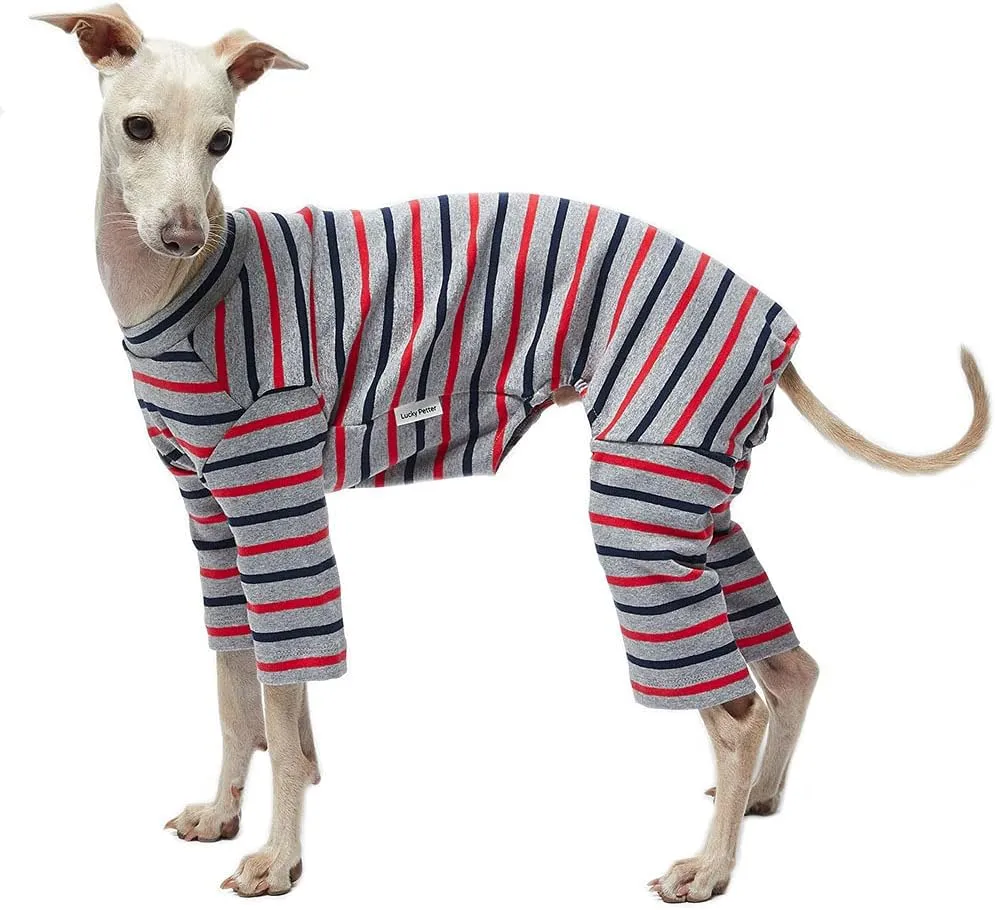 Basic Soft Dog Pajamas for Small Dog Onesie Doggie Jammies Dog Shirt Stretchable Dog Jumpsuit Bodysuit pjs (Small, Stripe Gray)