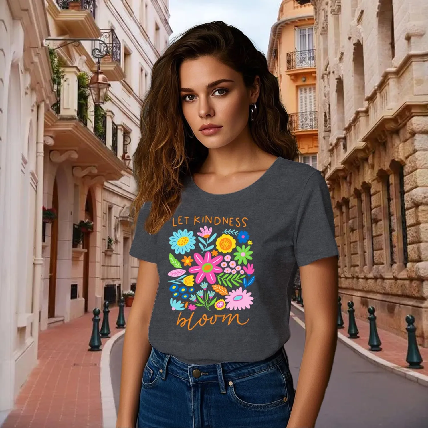Be Kind Shirt Women Let Kindness Bloom T-Shirts Cute Floral Tee Tops