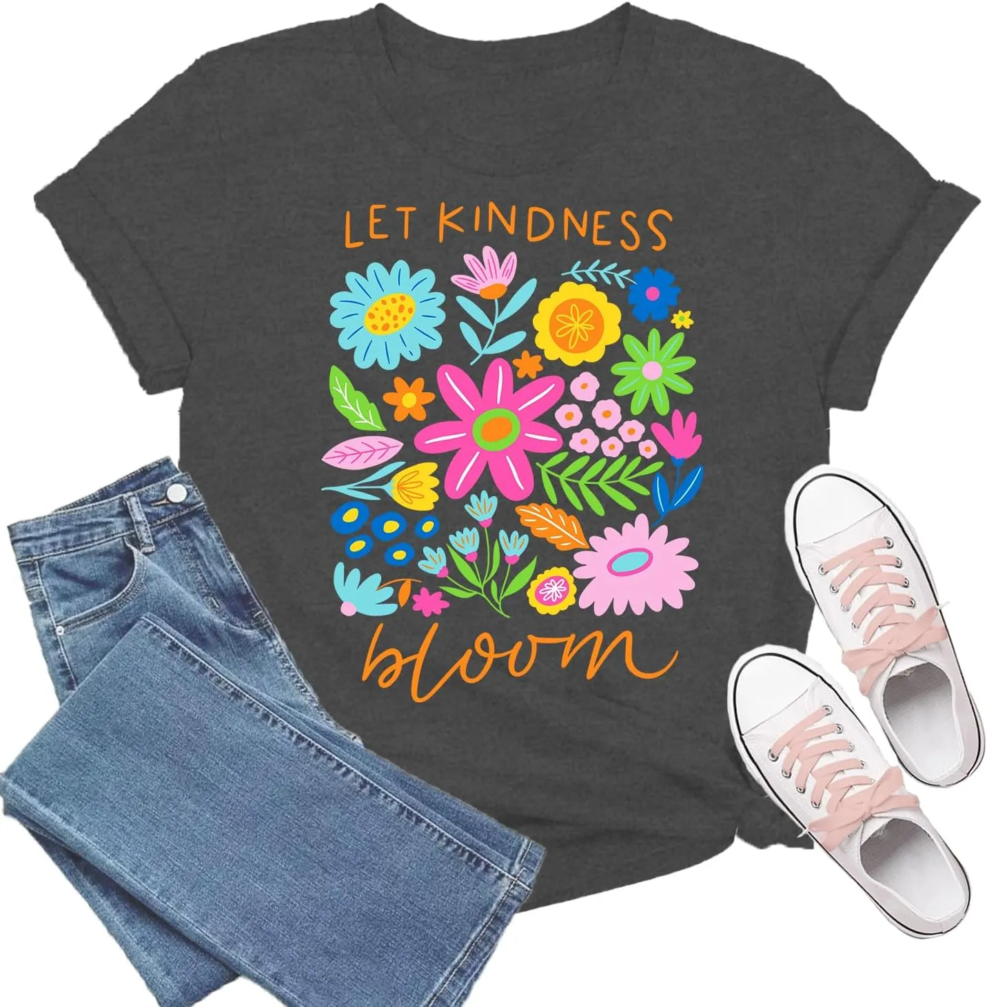 Be Kind Shirt Women Let Kindness Bloom T-Shirts Cute Floral Tee Tops