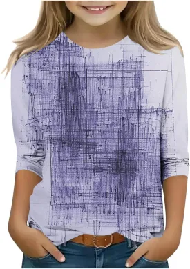 Boys Girls Cute Graffiti Loose 3/4 Sleeve T-Shirts Crewneck Casual Summer Graphic Printed Tee Tops for Kids 3-12 Years
