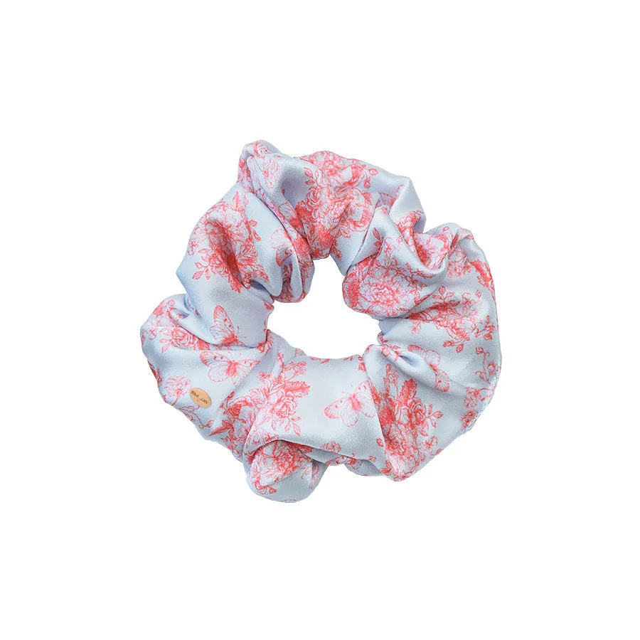 Butterfly Toile Silk Scrunchie in Blue & Pink