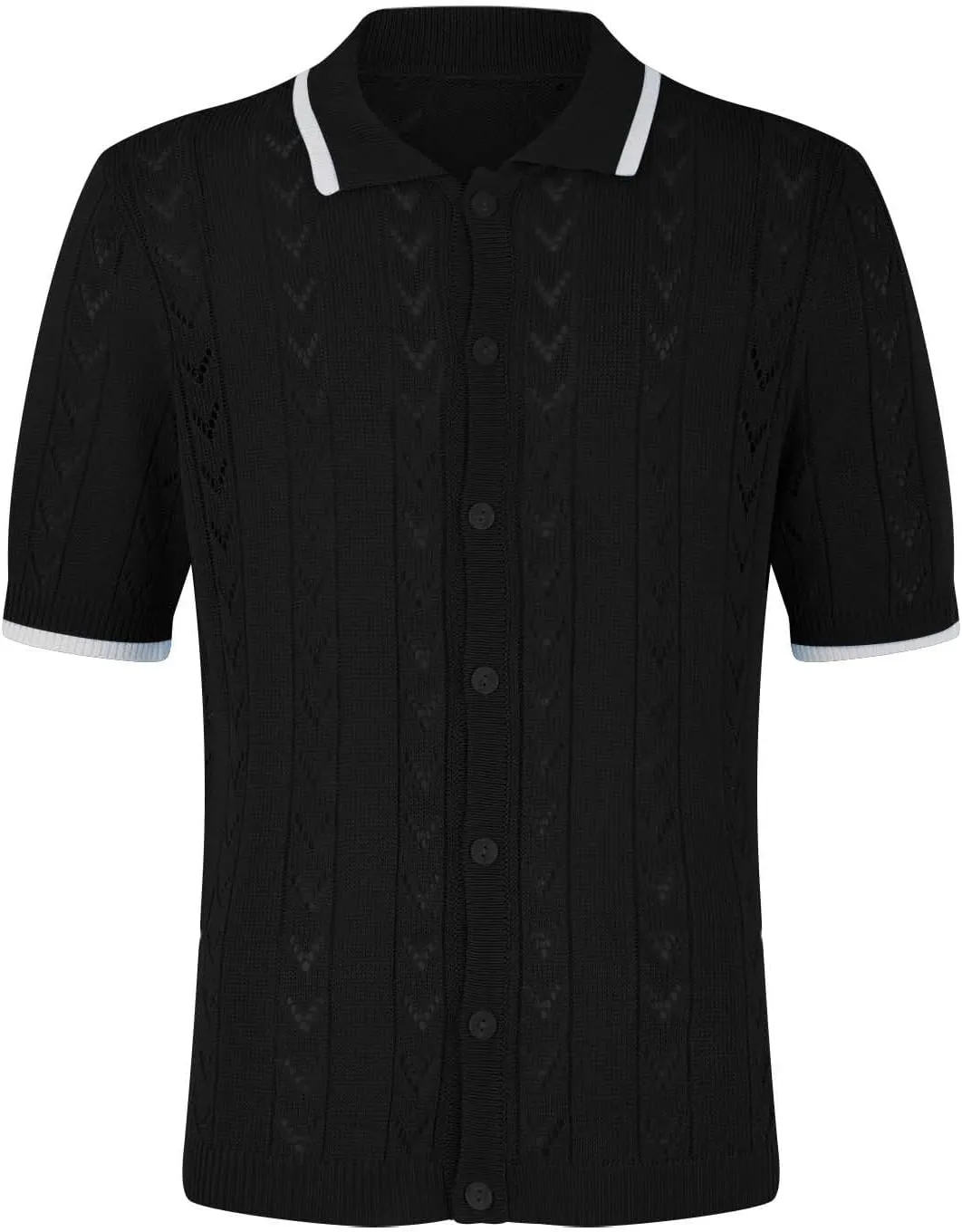 Casual Knit Shirts for Men Vintage Short Sleeve Button Down Vacation T-Shirts Summer Stretch Fit Textured Beach Tops