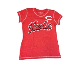 Cincinnati Reds SAAG YOUTH GIRLS Red Short Sleeve High V-Neck T-Shirt (M)