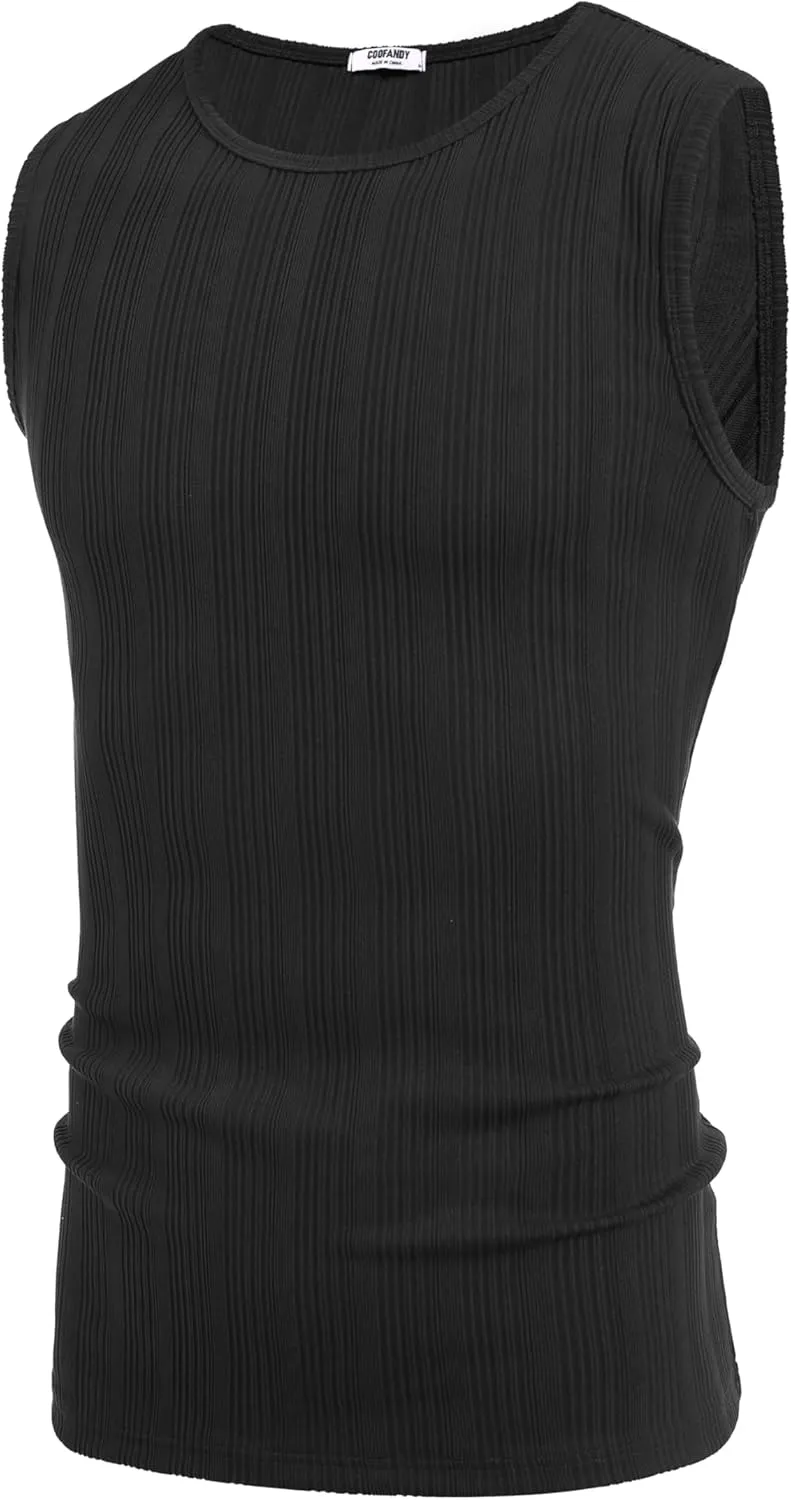 COOFANDY Mens Ribbed Knit Tank Tops Casual Sleeveless Muscle Shirts Basic Undershirts Tank