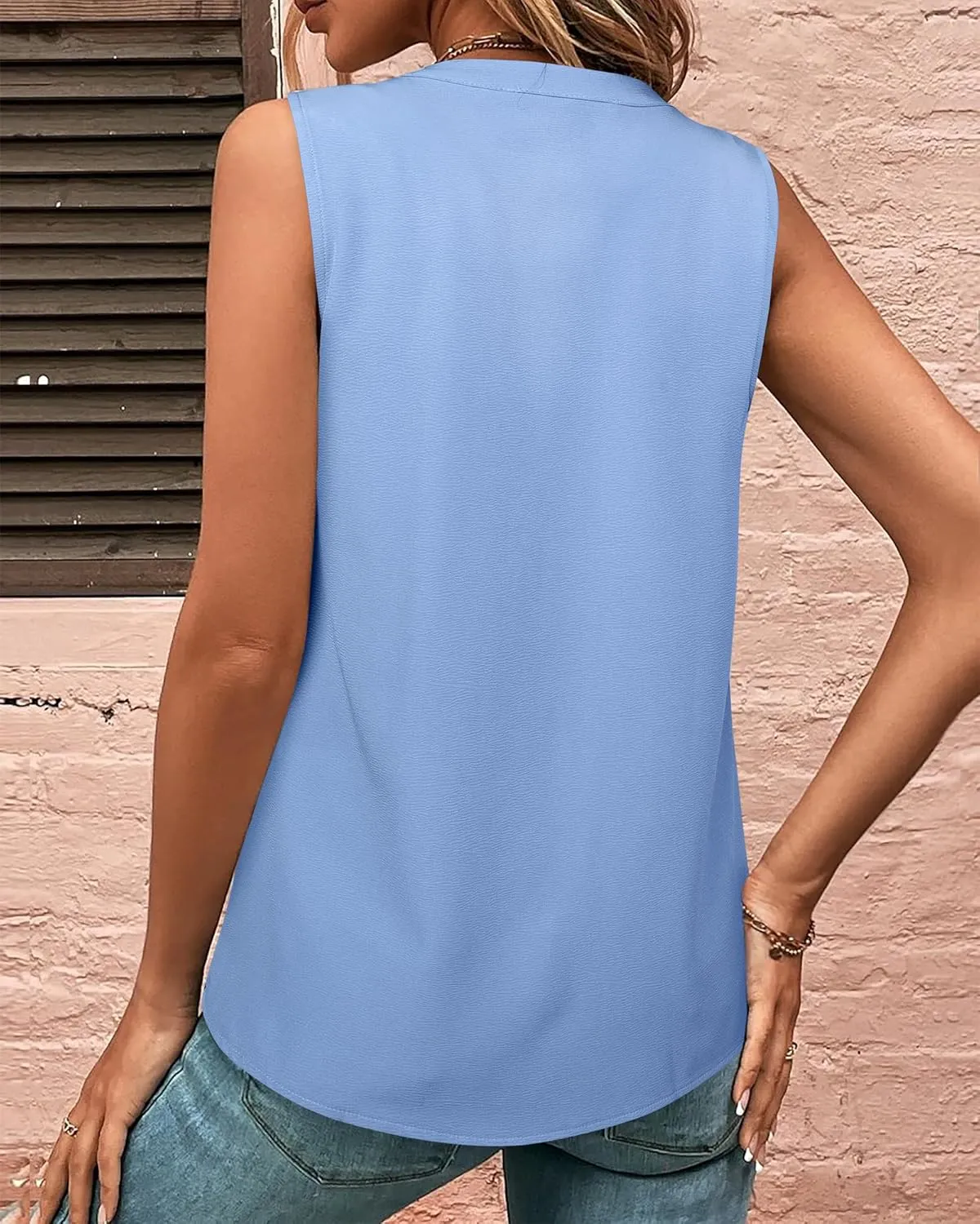 Gaharu Sleeveless Chiffon Tank Tops for Women Dressy V Neck Blouses Work Pleated Shirt