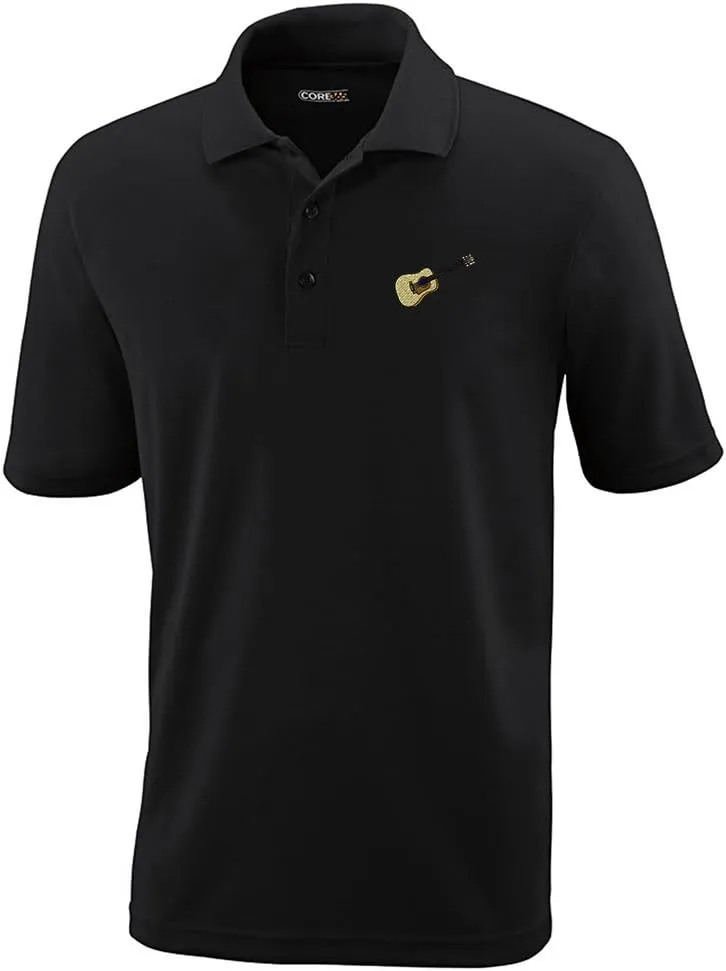 Guitar Music Style 2 Embroidery Design Adult Button-End Spread Short Sleeve Unisex Polyester Performance Polo Shirt Golf Shirt - Black, Large