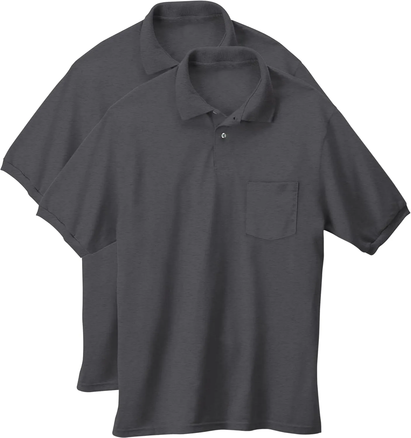 Hanes Men's Short-Sleeve Jersey Pocket Polo (Pack of 2), Charcoal Heather, 2X Large