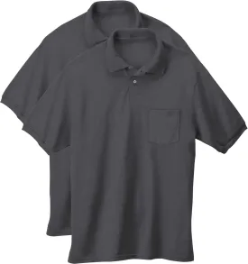 Hanes Men's Short-Sleeve Jersey Pocket Polo (Pack of 2), Charcoal Heather, 2X Large
