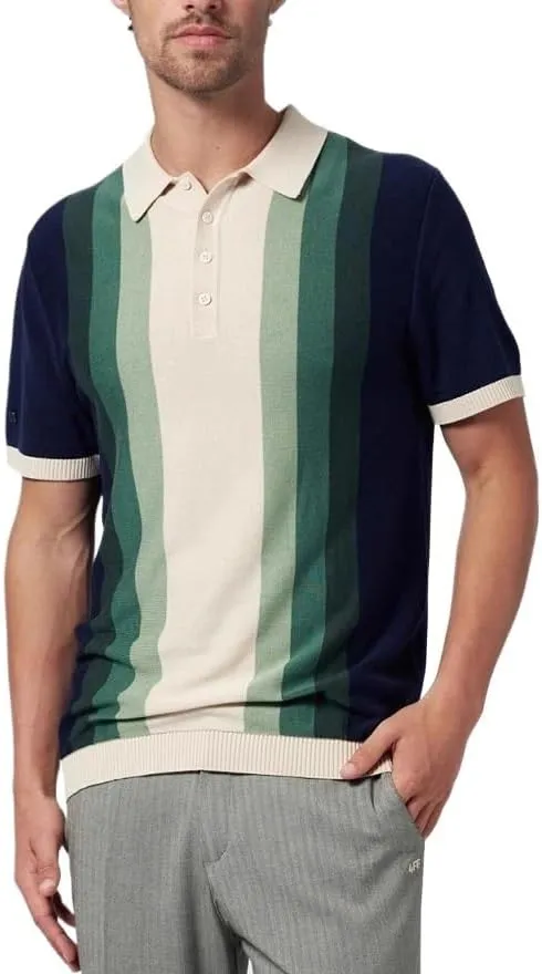 HBJWOV Men Casual Colorful Stripes Short Sleeve Casual Polyester Lapel Knit Outdoor Thin Business Top Vest for Men