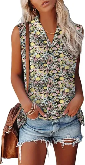 KTILG Summer Womens Sleeveless Tops Women Tank Top Dressy Casual V Neck Ladies Tunic Blouse Polo Pocket
