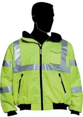 Liberty Glove & Safety C16722G/M HiVizGard Polyester Class 3 Bomber Jacket with 2" Wide Silver Reflective Stripes, Medium, Lime Green