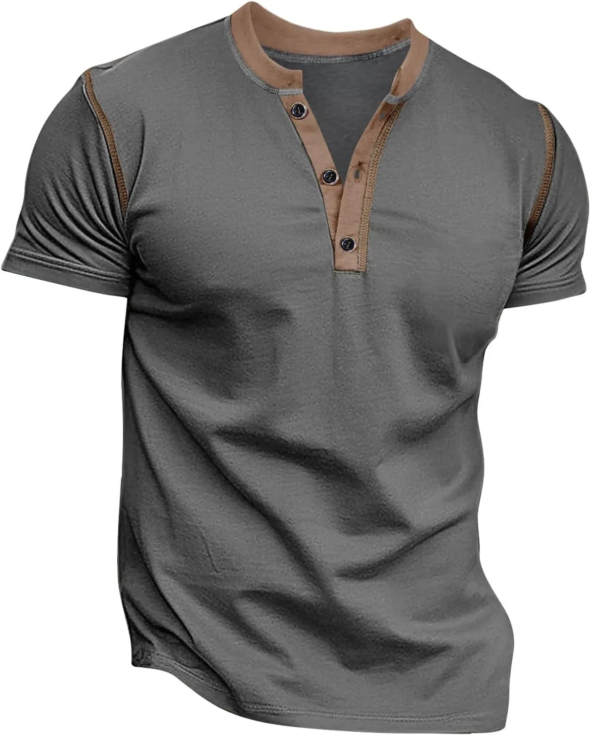 Mens Fashion Henley Shirt Short Sleeve Lightweight Cotton Gym Workout Fitness T-Shirts Button Pullover Summer Tees