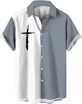 Men's Vintage Bowling Shirts Button Down Short Sleeve Sports T-Shirt Collared Cotton Summer Outdoor Beach Plain Tops