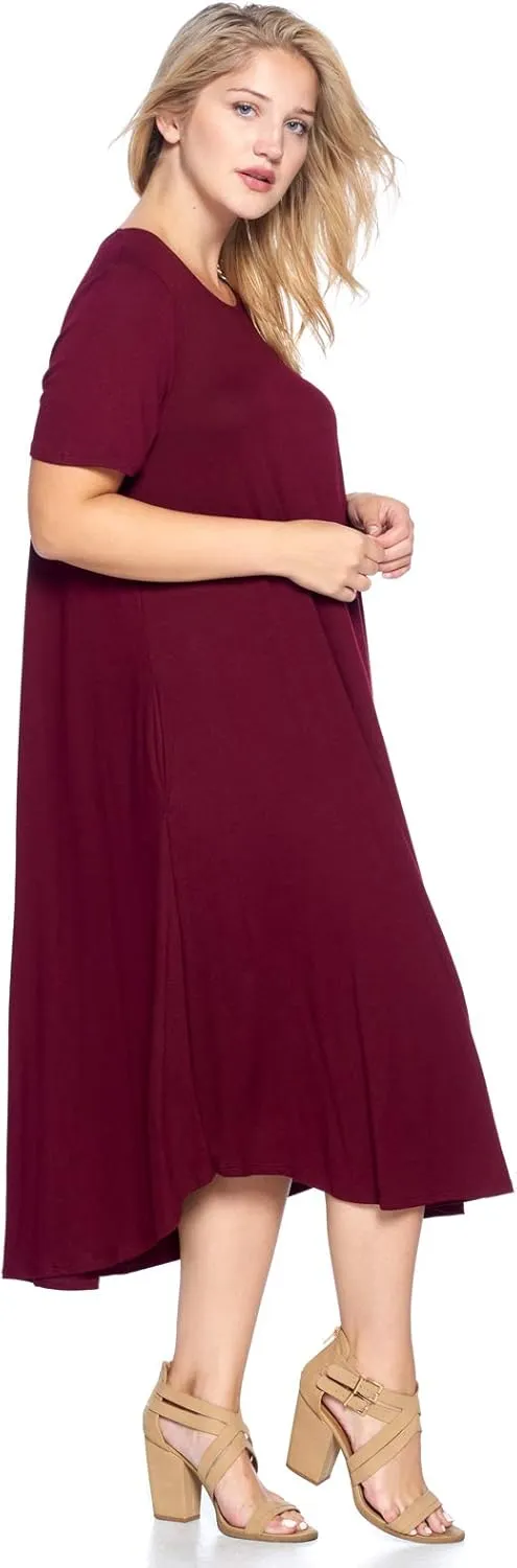 Modern Kiwi Women's Plus Size Short Sleeve Flowy A-Line Pocket Midi Maxi Dress (1X-5X) Made in USA