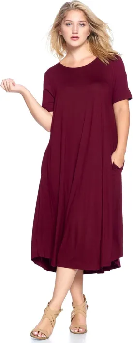Modern Kiwi Women's Plus Size Short Sleeve Flowy A-Line Pocket Midi Maxi Dress (1X-5X) Made in USA