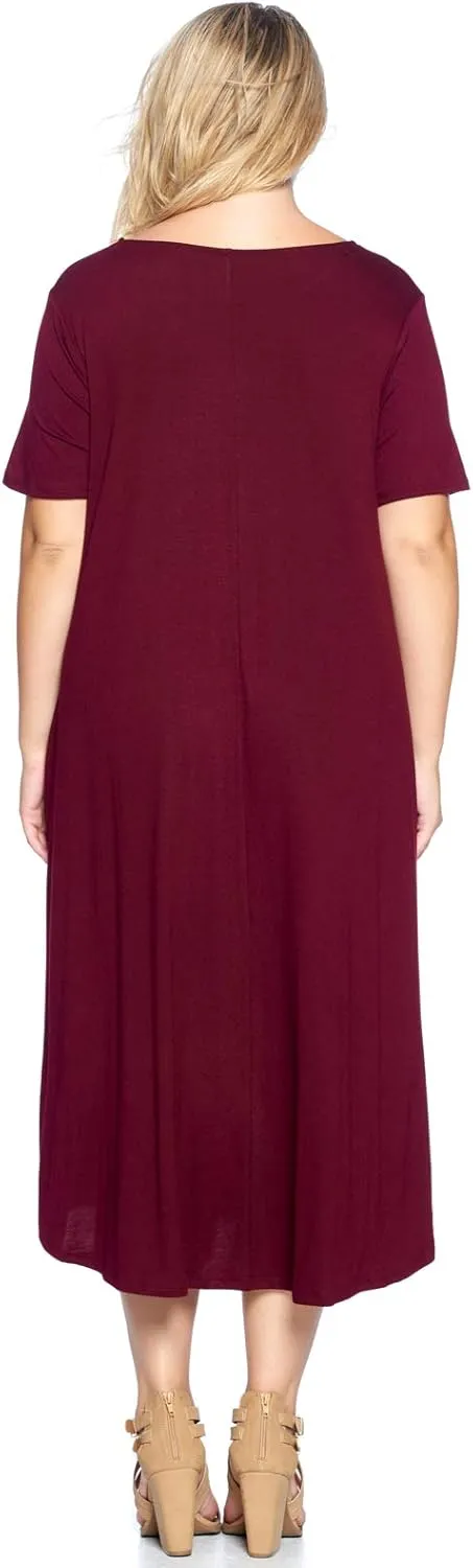 Modern Kiwi Women's Plus Size Short Sleeve Flowy A-Line Pocket Midi Maxi Dress (1X-5X) Made in USA