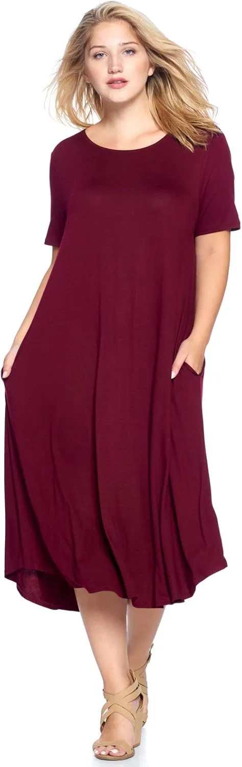 Modern Kiwi Women's Plus Size Short Sleeve Flowy A-Line Pocket Midi Maxi Dress (1X-5X) Made in USA