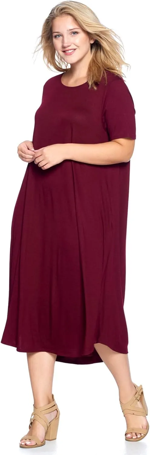 Modern Kiwi Women's Plus Size Short Sleeve Flowy A-Line Pocket Midi Maxi Dress (1X-5X) Made in USA