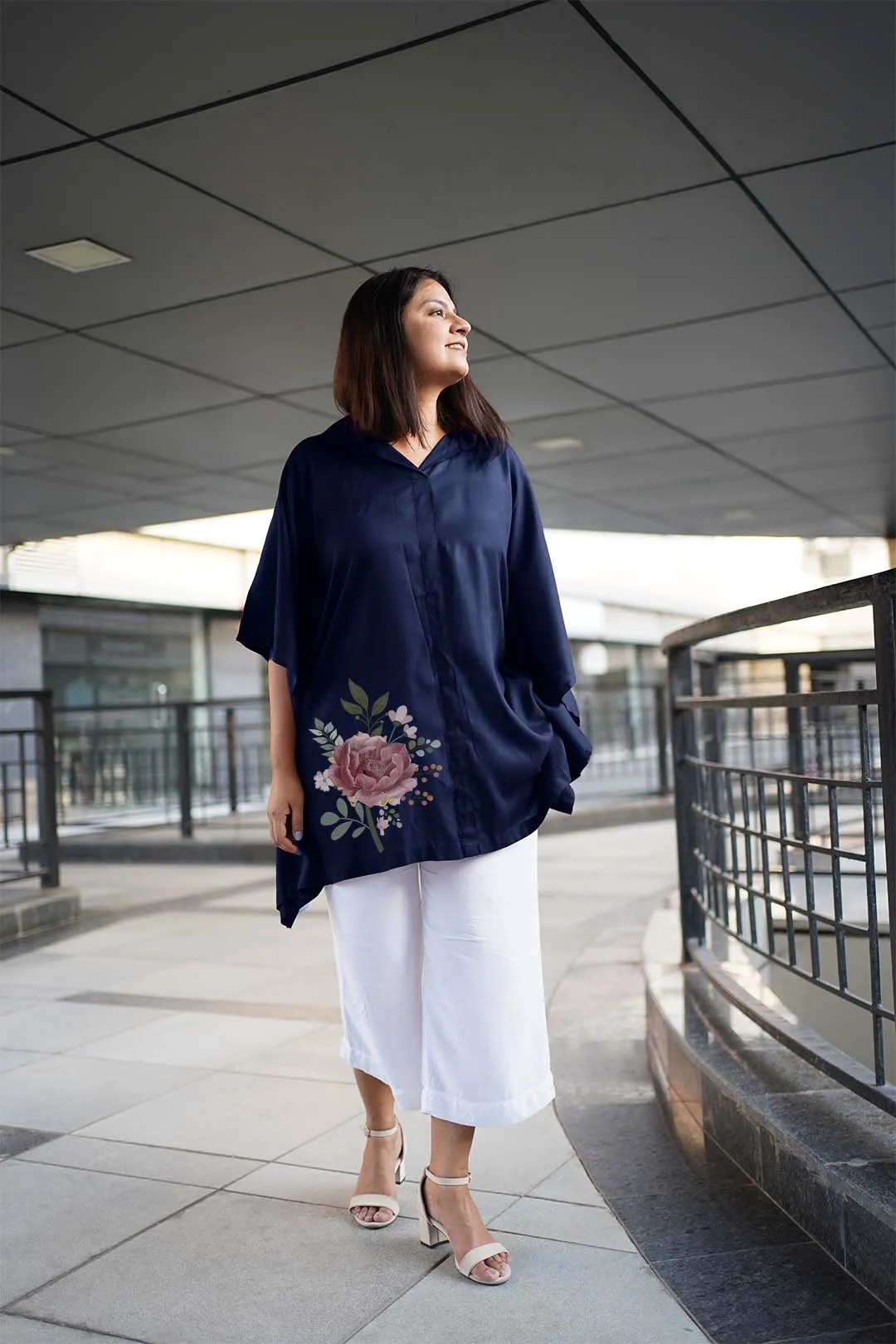 Navy Rayon ShirtKurta - Gulabari