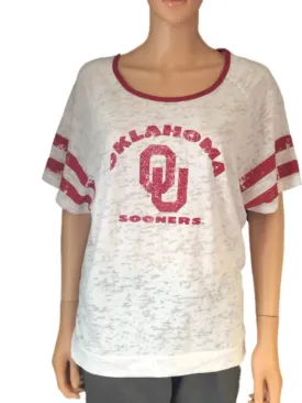 Oklahoma Sooners Blue 84 Women White Red Burn Out Short Cut T-Shirt