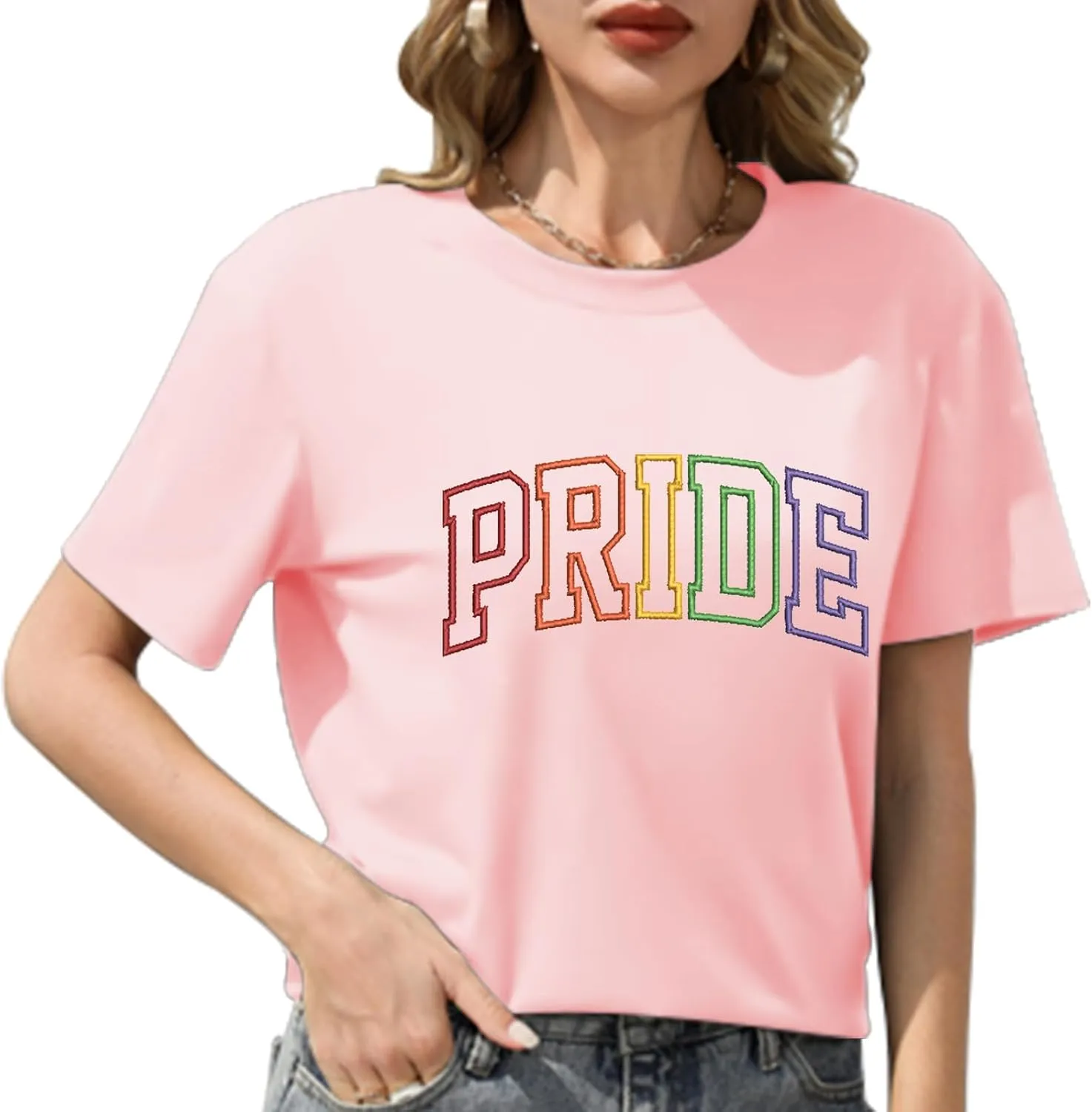 Rainbow Pride Tshirt LGBTQ T-Shirt Embroidered Pride Gay Shirt Trans Ally Shirt Festival Tee Tops
