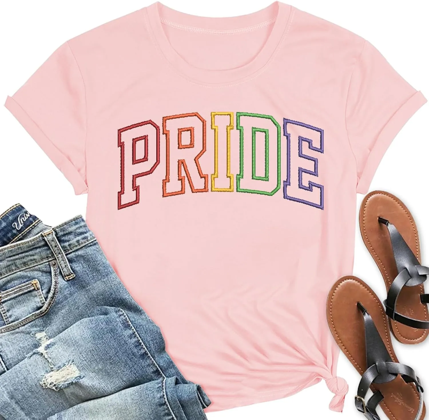 Rainbow Pride Tshirt LGBTQ T-Shirt Embroidered Pride Gay Shirt Trans Ally Shirt Festival Tee Tops