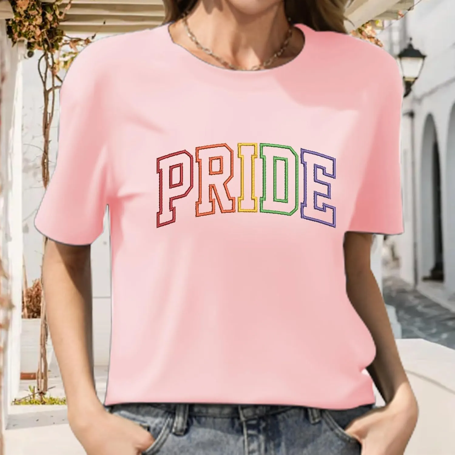 Rainbow Pride Tshirt LGBTQ T-Shirt Embroidered Pride Gay Shirt Trans Ally Shirt Festival Tee Tops