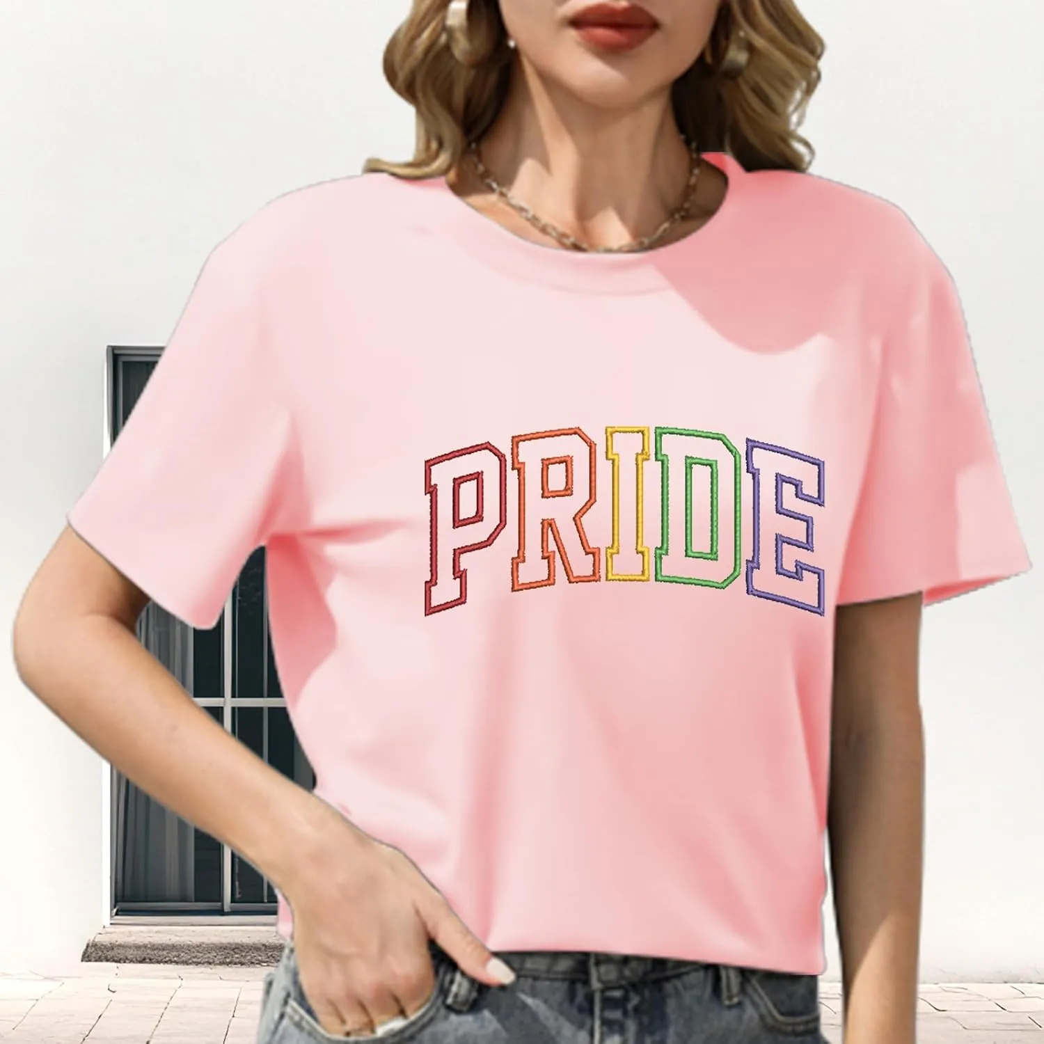 Rainbow Pride Tshirt LGBTQ T-Shirt Embroidered Pride Gay Shirt Trans Ally Shirt Festival Tee Tops