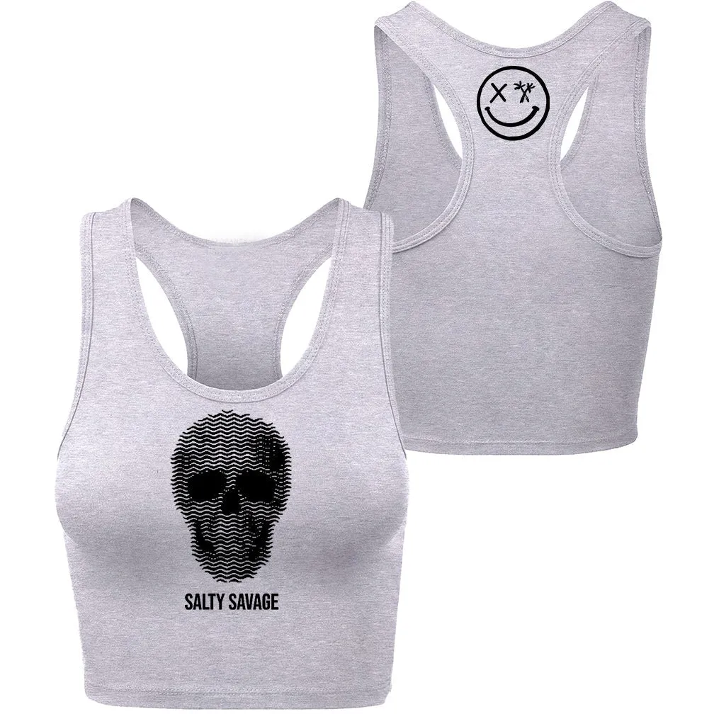 Salty Savage Ladies "Print Skull" Cropped Racerback Tank | Micro