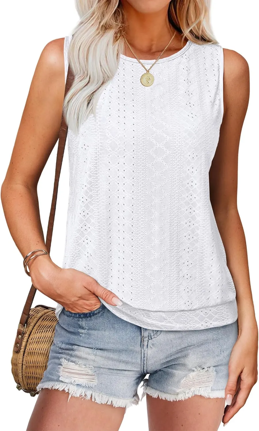 SAMPEEL Womens Tank Tops Loose Fit Casual Round Neck Sleeveless Summer Tops Trendy Vacation Clothes 2025