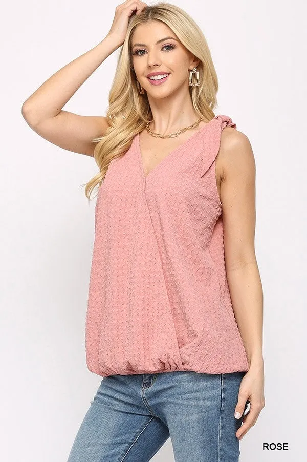 Sleeveless Surplice Neckline Rose Pink Top